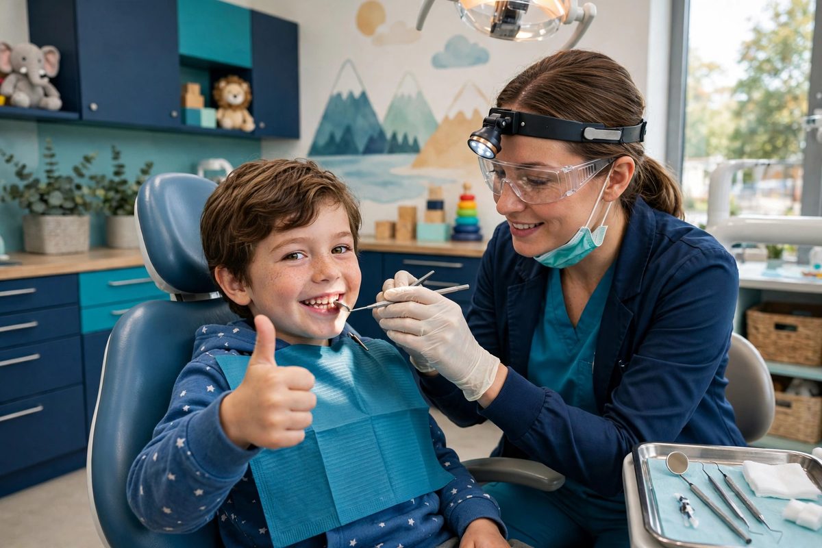 Happy child giving a thumbs up during a kids dentistry visit near State College, PA